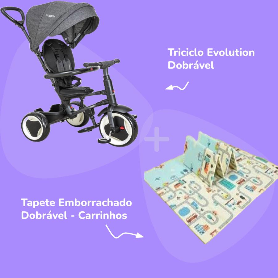 Kit Passeio no Parque: Carrinho Triciclo Evolution Dobrável + Tapete Emborrachado Dobrável Carrinhos Kiddo