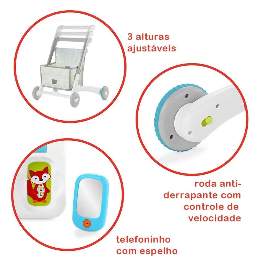 Kit Primeiros Passinhos: Mesa Let's Roll + Apoiador Centro de Atividades Explore and More 4 em 1 Skip Hop