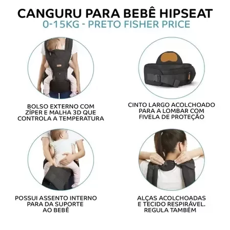 Canguru Hipseat - 0 a 15 Kg - Preto Fisher Price