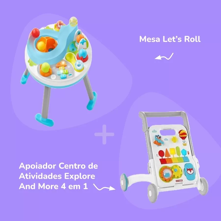 Kit Primeiros Passinhos: Mesa Let's Roll + Apoiador Centro de Atividades Explore and More 4 em 1 Skip Hop