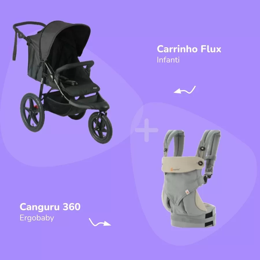 Kit Viagem de Aventura: Carrinho Flux + Canguru 360 Infanti